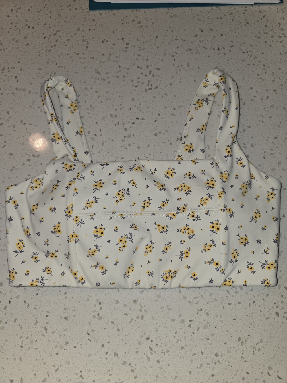 Storia White Crop Top with Yellow Floral Print